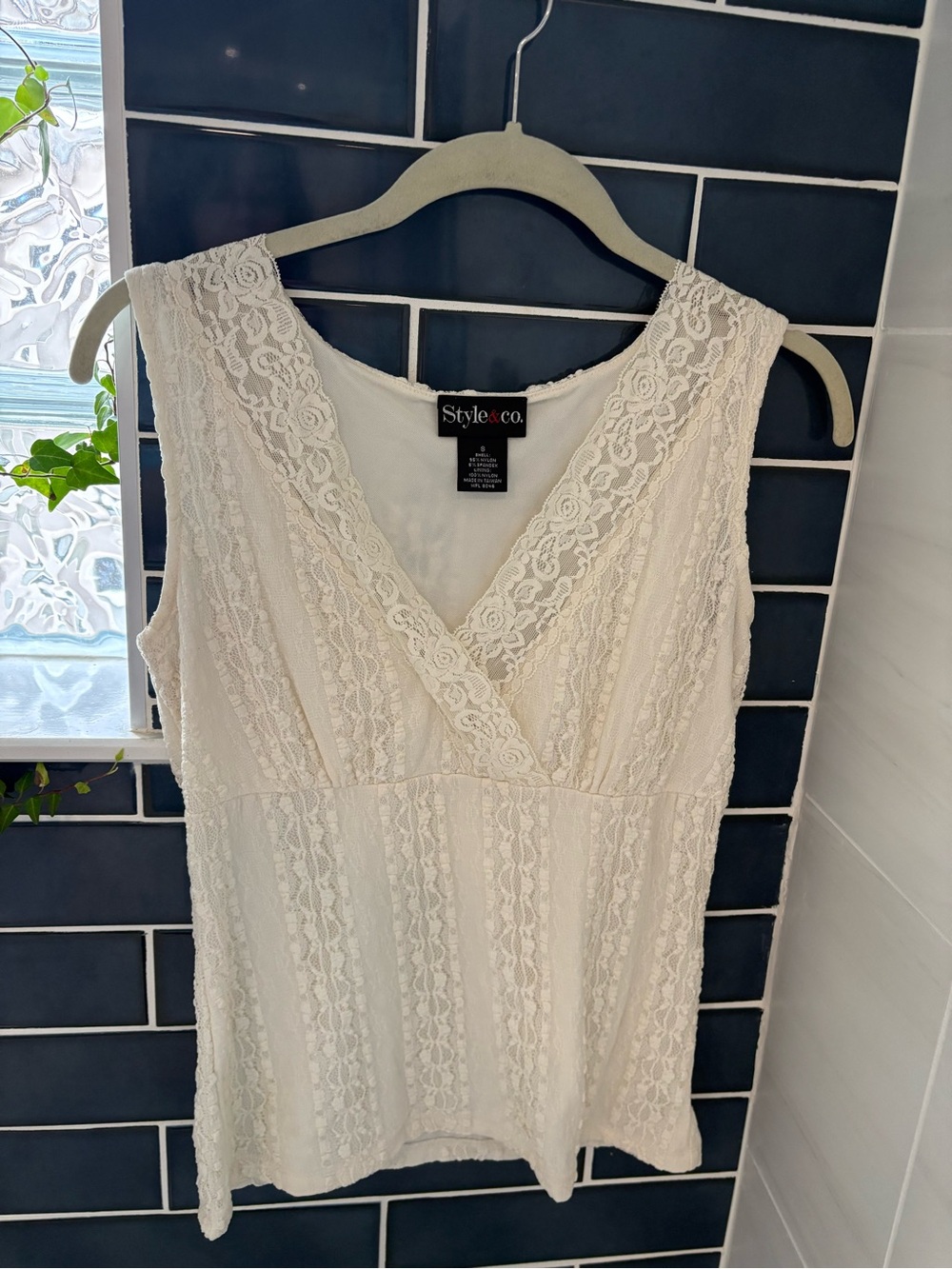 Style & Co. Cream Lace V-Neck Shell Top